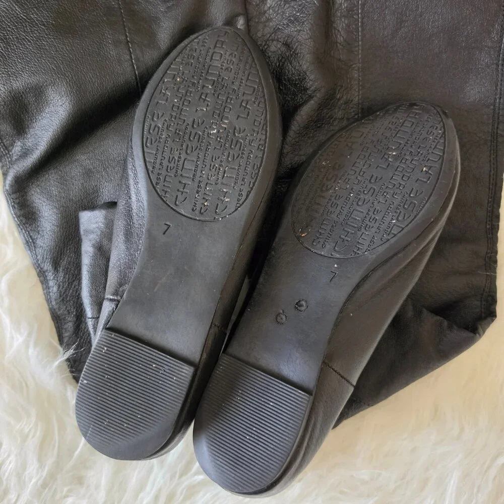Chinese Laundry Leather Over The Knee Boots Black size 7M Flat Snap Buttons